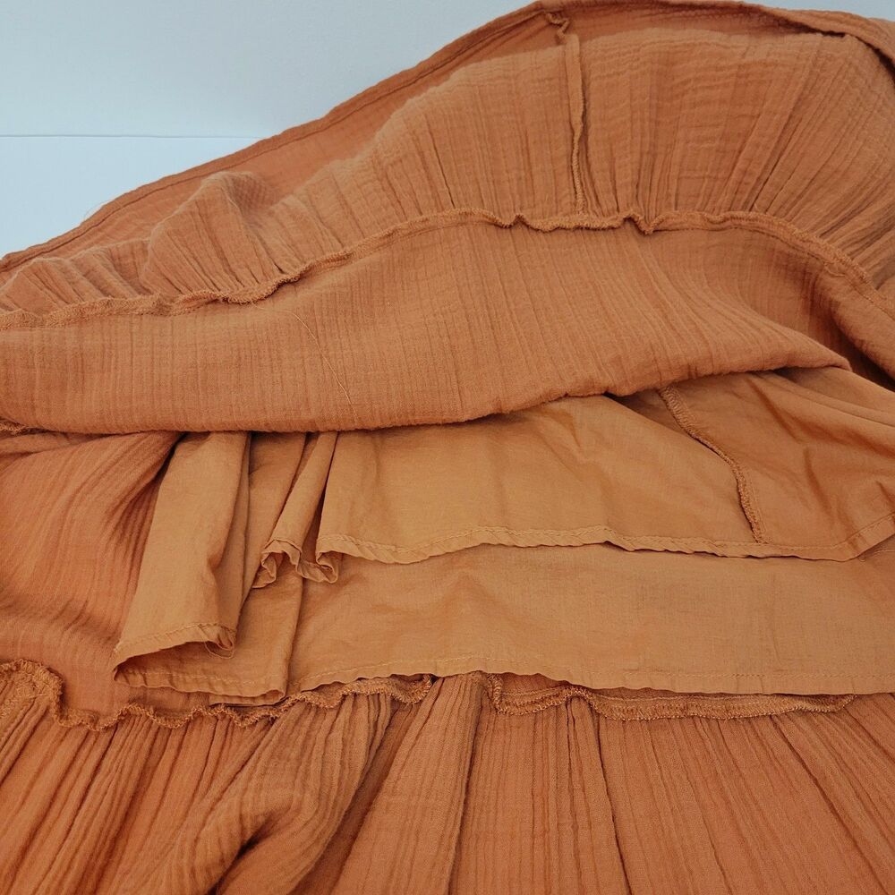 Aerie XS Rust Terracotta 100% Cotton Gauze Midi Dress Lined Adjustable Straps - Picture 5 of 6